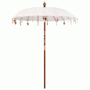 Helloshop26 - Parasol balinais rond jardin sombre généreux avec cloches et pampilles 185 x 185 x 260 cm en coton crème 02_0058811 - Bambou 30002407