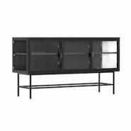 Oviala Business Buffet moderne 3 portes 120 cm en métal et verre noir - noir acier 113964