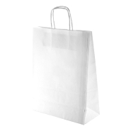Sac publicitaire en papier kraft - Poignée torsadée - 100 g/m² - Couleur blanche Sac publicitaire en papier kraft - Poignée torsadée - 100 g/m² - Couleur blanche
