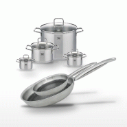 Batterie de cuisine avec 2 faitouts 12/14 cm 2 faitouts 20/26 cm et 2 poêles 24/28 cm en inox sans PFAS Elo Collection Relief Solution Citrin - gris