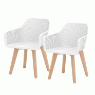 COSTWAY Lot de 2 chaises salle à manger, pieds bois massif, plastique, charge 150kg, modernes pour restaurant et salon, blanc - blanc plastique WO706
