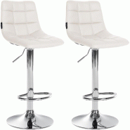 Décoshop26 - Lot de 2 tabourets de bar en synthétique blanc base métal chromé réglable en hauteur et repose-pieds TDB10642 - blanc métal 3002470332695