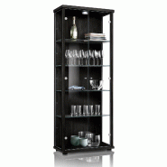 K-Möbel Armoire vitrine 2 portes 176x67x33 cm Made in Germany vitrine sur pied avec LED & 4 tablettes en verre réglables en hauteur Noir - noir Bois_0