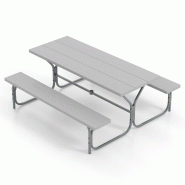 Lot de table et bancs de pique-nique 183 x 161 x 76 cm format spacieux et résistant ambiance extérieure en HDPE gris 20_0020782 - gris métal 300023 Lot de table et bancs de pique-nique 183 x 161 x 76 cm format spacieux et résistant ambiance extérieure en HDPE gris 20_0020782 - gris métal 300023