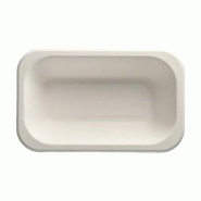Papstar 5 lots de 100 Plateaux canne à sucre 950 ml 5,6 cm x 15 cm x 24 cm - blanc Bagasse 88397