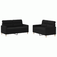 VidaXL Ensemble de canapés 2 pcs avec coussins Noir Tissu Modèle Diamant Royale - 3201572