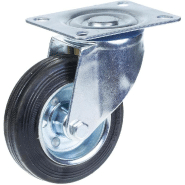 Roulette pivotante de 100 mm en caoutchouc noir sur roue centrale en acier embouti Roulette pivotante de 100 mm en caoutchouc noir sur roue centrale en acier embouti