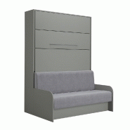 ARMOIRE LIT ESCAMOTABLE SOFA AUTOMATICA 140 CM MÉLAMINÉ GRIS CANAPÉ MICROFIBRE GRIS