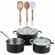BERGNER - Batterie de cuisine 5 pcs 16/18/20cm en Acier Inoxydable Compatible Induction avec Set 3 Ustensiles en Silicone et Bois - multi-matériau PK