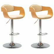 Chaises de bar lot de 2 crème bois courbé et similicuir Modèle Atlas Évasion Plus - 8719883884998