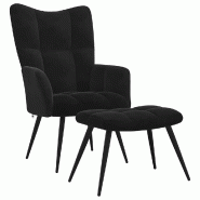 Décoshop26 - Fauteuil lounge chaise de canapé design modene avecrepose-pieds en velours noir DEC026613 - noir 3000255912599