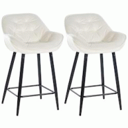 Décoshop26 - Lot de 2 tabourets de bar chaises hautes assise effet capitonnée en velours crème et métal noir 10_0004163 - noir 3000251960976 Décoshop26 - Lot de 2 tabourets de bar chaises hautes assise effet capitonnée en velours crème et métal noir 10_0004163 - noir 3000251960976