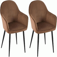 Décoshop26 - Set de 2 chaises de salle à manger dossier arrondis avec accoudoirs en velours marron 10_0001526 - marron 3000250522762