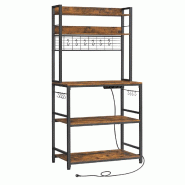 Helloshop26 - Étagère de cuisine avec multiprise support pour micro-ondes étagère de rangement avec panneau grillagé 14 crochets 40 12_0005666 -