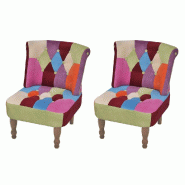Helloshop26 - Fauteuil chaise siège lounge design club sofa salon sans accoudoirs avec de patchwork 2 pcs tissu 1102036/3 - Bois massif 3000140161309