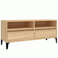 Helloshop26 - Meuble TV classique avec grand espace de rangement 100 x 34,5 x 44,5 cm en bois d'ingénierie chêne sonoma 02_0049185 - métal 30002357