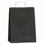 Sac kraft poignées plates noir 32+16X45cm - par 50