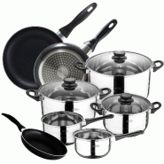 San Ignacio Toledo - Batterie de Cuisine 16/18/20/24/28cm en Acier Inoxydable avec Jeu de Poêles 16/20/24cm en Aluminium Embouti Compatible Induction