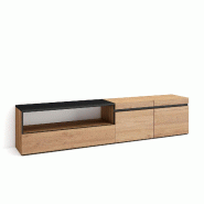SKRAUT HOME Meuble TV, Banc Télé, 200x45x35cm, Pour les TV jusqu'à 80", Meubles de salon, Chêne et noir - beige Bois manufacturé 46_1