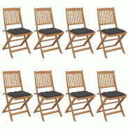 VidaXL Chaises Pliables De Jardin Lot De 8 Avec Coussins Bois D Acacia - gris 3075036