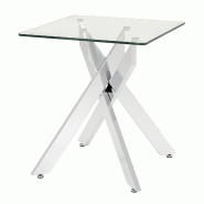 COSTWAY table verre petite, plateau verre cadre X métal, salon et salle à manger - blanc Bois manufacturé VH35240EX
