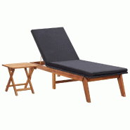 Helloshop26 - Transat chaise longue bain de soleil lit de jardin terrasse meuble d'extérieur avec table résine tressée et bois 02_0012690 - Bois ma