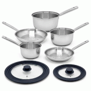Lot de 3 casseroles 18/20/22 cm et 2 poêles 20/28 cm en inox avec couvercles Fackelmann Rhona - gris inox 3176239913392