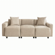 Merax Canapé 3 places 211 x 67 x 71 cm, canapé de salon beige en chenille avec 2 coussins, assise large et accoudoirs arrondis - beige multi-matéri