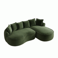 Merax Canapé nuage modulable en forme de L, assise extra profonde, large rembourrage, avec méridienne gauche et coussin, chenille, vert - W3325S00294