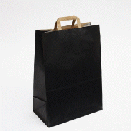 Sac kraft vergé noir poignées plates 32x17x45cm - par 50 - capacité 5kg