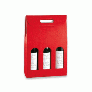Boite 3 bouteilles à poignée carton rouge 27x9x38,5cm - par 30