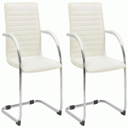 CLP Lot de 2 chaises visiteurs Tira similicuir Crème - beige polyester 326403