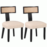 COSTWAY Lot 2 chaises salle à manger rotin bois, assise rembourrée, charge 180kg, pour cuisine et salle repas (Noir+Beige) - noir Bois manufacturé