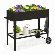 Helloshop26 - Jardinière surélevée 95 x 40 x 80 cm avec roulettes et crochets de suspension design moderne en métal noir 20_0012207 - 3000227119193