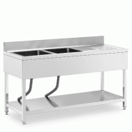 Helloshop26 - Plonge inox professionnel 2 éviers 160 x 60 x 97 cm acier inoxydable argenté 14_0009565 - 3000221702421