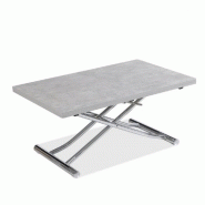 TABLE BASSE RELEVABLE EXTENSIBLE TRENDY MÉLAMINÉ GRIS BÉTON/PIED CHROMÉ 110 X 70/140 CM