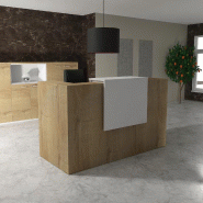 Comptoir d'accueil Delta First avec réhausse - Mobel Linea. - 144, Blanc mat, Chêne veiné_1