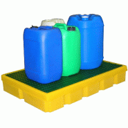 Cuvette de rétention PE - 100 l - Long. 990 mm - sans pied - Jaune avec caillebotis vert