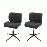 Mendler Lot de 2 chaises de salle à manger HWC-H42, chaise pivotante, hauteur réglable pivotante ~ tissu/textile gris foncé, pied noir - gris texti