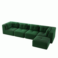 Merax Canapé modulable 4 places avec tabouret, Cloud Sofa Cord sans cadre, canapé lounge près du sol, avec accoudoirs larges, vert - vert multi-mat