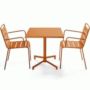 Oviala Business Ensemble table 70 cm et 2 fauteuils de jardin en métal caramel - marron acier 114678_0