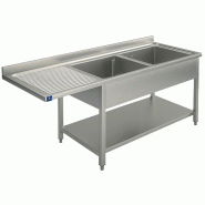 Plonge inox sur piètement avec étagère inférieure 2 bacs à droite 1... - PGLA0038