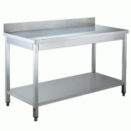 Vaiotec Table de travail EASYLINE / avec étagère de base et rebord surélevé, 1500 x 700 mm - inox 10110