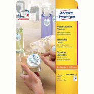 AVERY 450 étiquettes enlevables Laser blanches, ovales format 63,5 x 42,3 mm (25 feuilles A4 / cdt) - 4004182060247