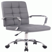 Décoshop26 - Chaise de bureau sur roulettes coutures décoratives carrées accoudoirs en PVC gris et métal chromé 10_0002464 - gris métal 3000251032482