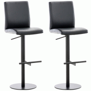 Décoshop26 - Lot de 2 tabourets de bar avec repose-pieds et dossier assise en similicuir noir cadre métal noir 10_0006747 - noir métal 3000265741202