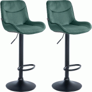 Décoshop26 - Lot de 2 tabourets de bar pivotant forme ergonomique surpiqûres décoratives en velours vert cadre en métal noir 10_0006602 - noir mé