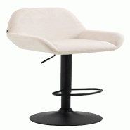 Décoshop26 - Tabouret de bar en velours rembourré crème base trompette métal noir mat TDB10422 - beige métal 3000457769601