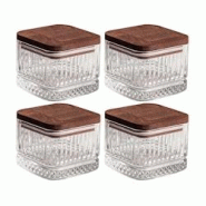 Ensemble pots en verre avec couvercle bois 4 pots carrés - Bella Hanah Home - marron 8684284027995 Ensemble pots en verre avec couvercle bois 4 pots carrés - Bella Hanah Home - marron 8684284027995