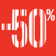 Étiquettes adhésives carrées - 50% Soldes Gencod rouge 3,3x3,3cm - par 500 - Boîte distributrice